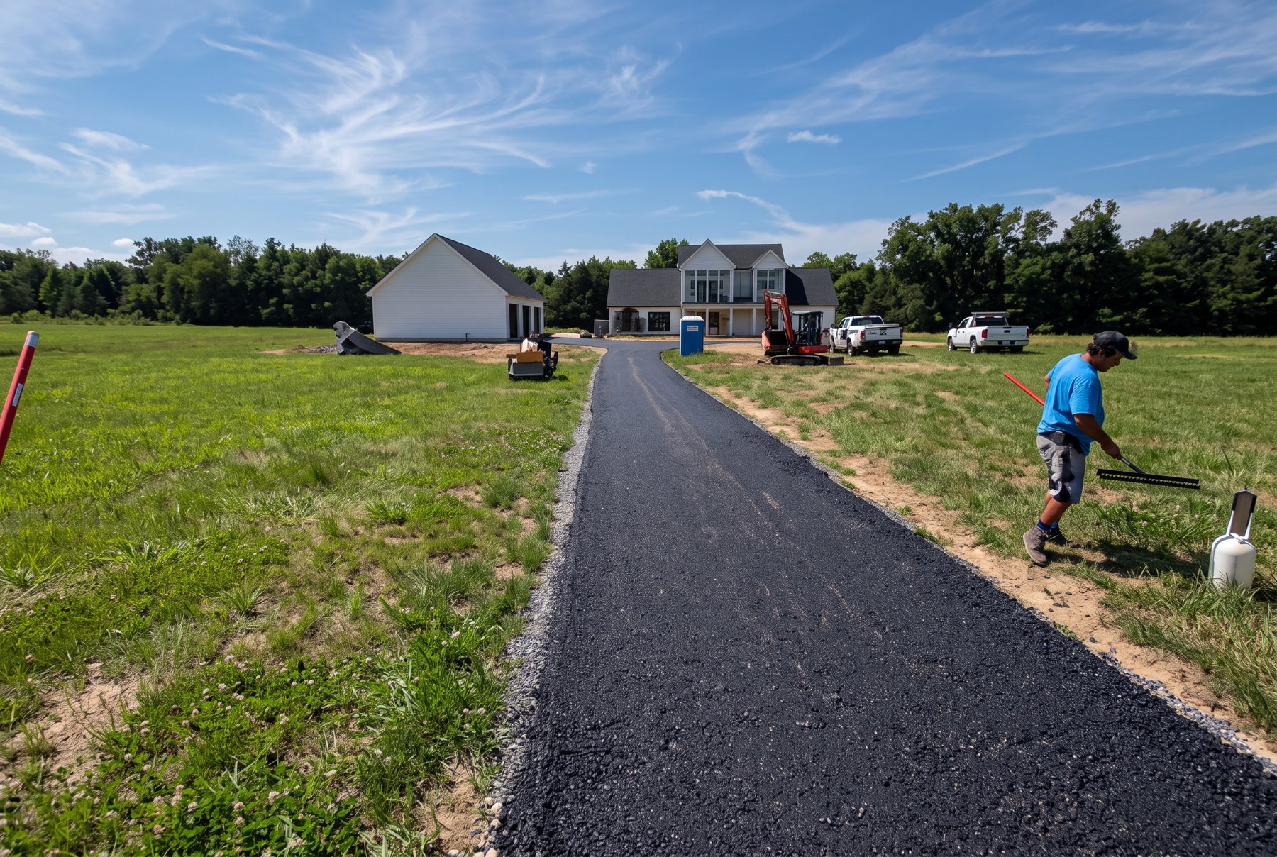 Wide fresh asphalt driveway